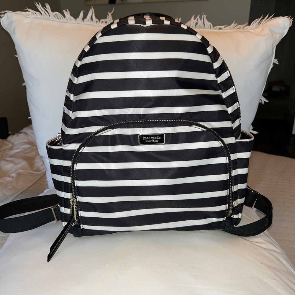 Kate Spade Dawn Sailing Stripe Backpack (Black And White)